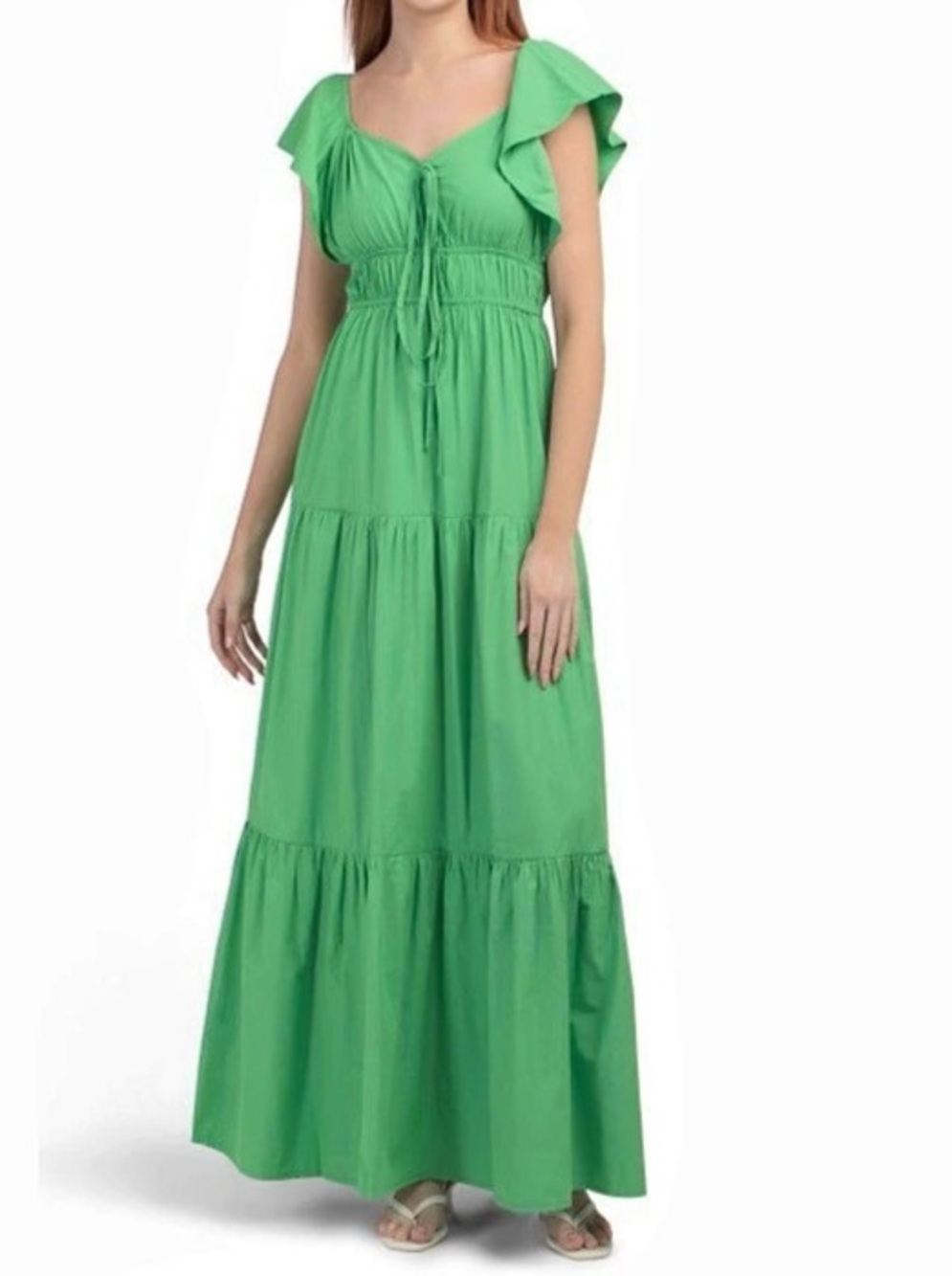Flutter Sleeve Maxi Dress in Green